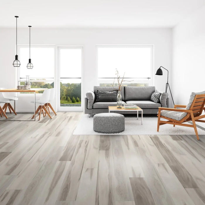 CALI Floors - Windansea Collection - 7.25 in. x 48 in. SPC Flooring - Seascapes Hickory Room Scene