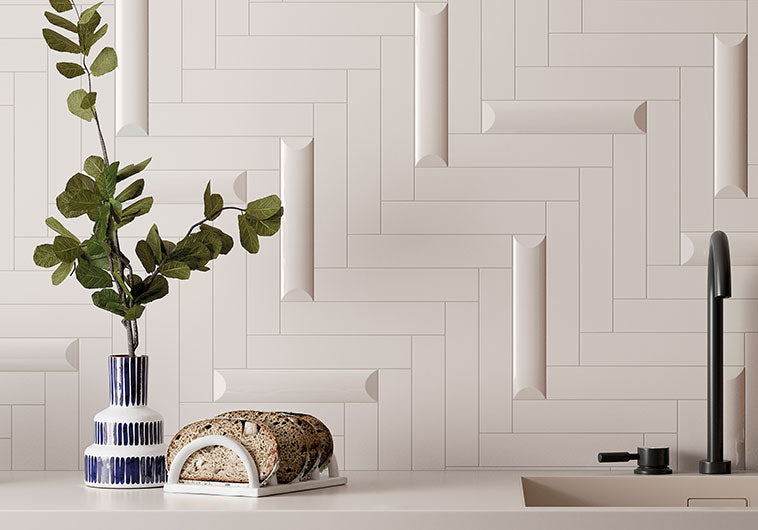 Bellagio - Noelle Collection - 2" x 10" 3D Ceramic Subway Tile - Reese wall installation