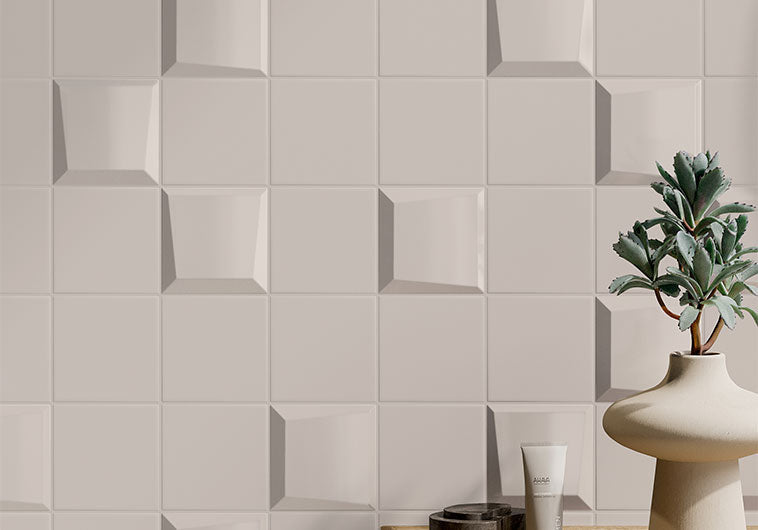 Bellagio - Noelle Collection - 4" x 4" 3D Ceramic Tile - Reese wall installation