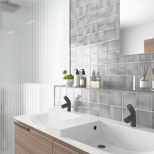 Bellagio - Manacor Collection - 4" x 4" Ceramic Tile - Mercury Grey wall installation