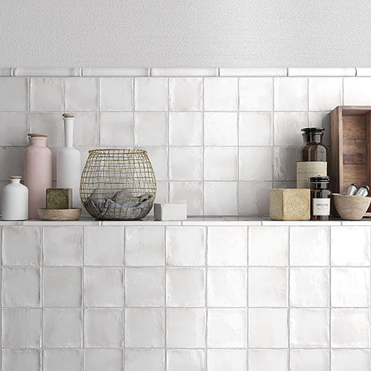 Bellagio - Manacor Collection - 4" x 4" Ceramic Tile - White wall installation