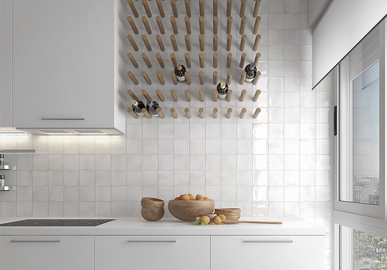Bellagio - Manacor Collection - 4" x 4" Ceramic Tile - White wall installation