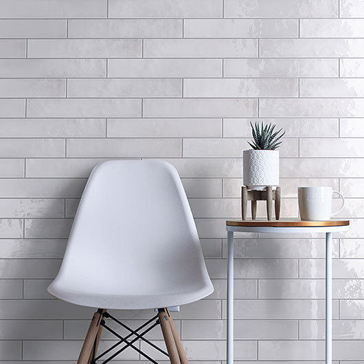 Bellagio - Manacor Collection - 3" x 16" Ceramic Tile - White wall installation
