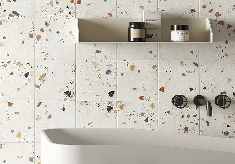 Bellagio - Evellon Collection - 8" x 8" Porcelain Tile - Exploral wall installation