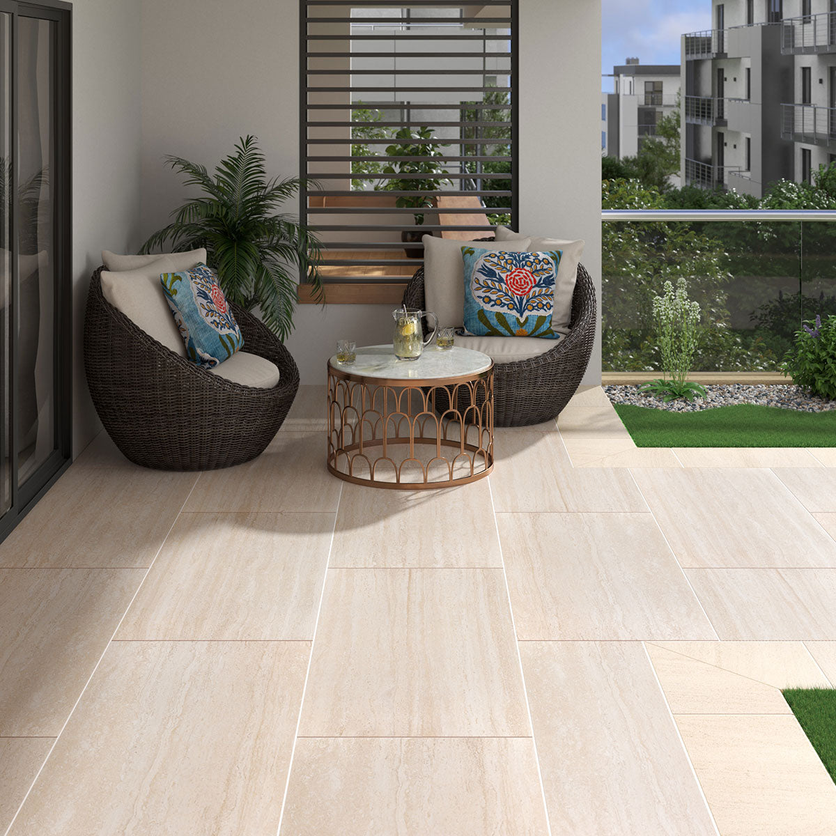 MSI - Cordova - 24 in. x 48 in. - Porcelain Tile Paver - Matte - Avorio Installed