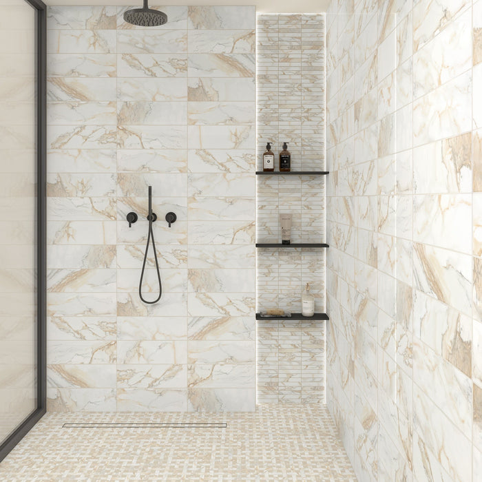 Daltile - Divinium 6 in. x 18 in. Porcelain Wall Tile - Nova bathroom wall installation