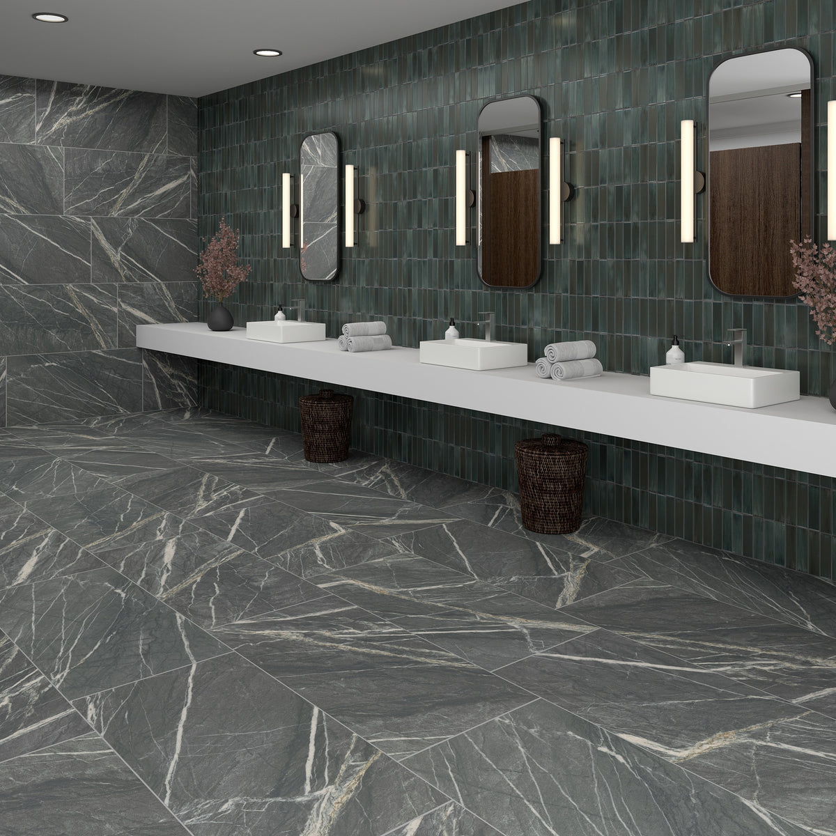 American Olean - Foyer 12 in. x 24 in. Colorbody Porcelain Tile - Polished Steely InstalledAmerican Olean - Foyer 12 in. x 24 in. Colorbody Porcelain Tile - Matte Steely Room Scene