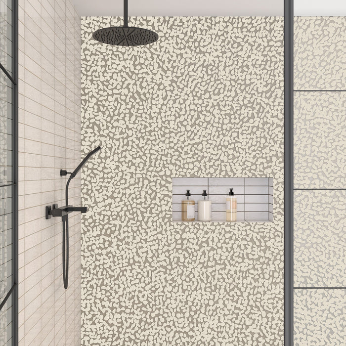 Daltile - Pebble Oasis Natural Stone Mosaic - Flat Pebble - Icicle shower installation