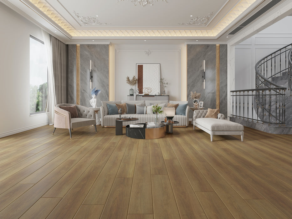 Create Flooring - Serene Scapes - 9 in. x 60 in. WPC Core Luxury Vinyl - Sun-Kissed Installed