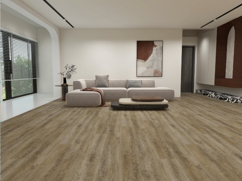 Create Flooring - Sparta Diamond - 9 in. x 72 in. WPC Core Luxury Vinyl - Smoked Timber Room Scene