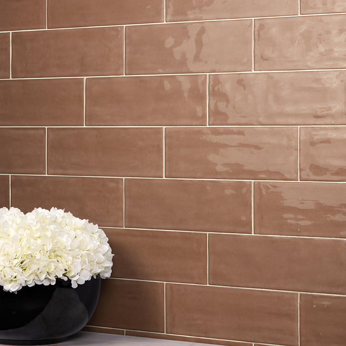 Daltile - Nu Bare - 4 in. x 12 in. - Glossy Ceramic Wall Tile - Cocoa Installed