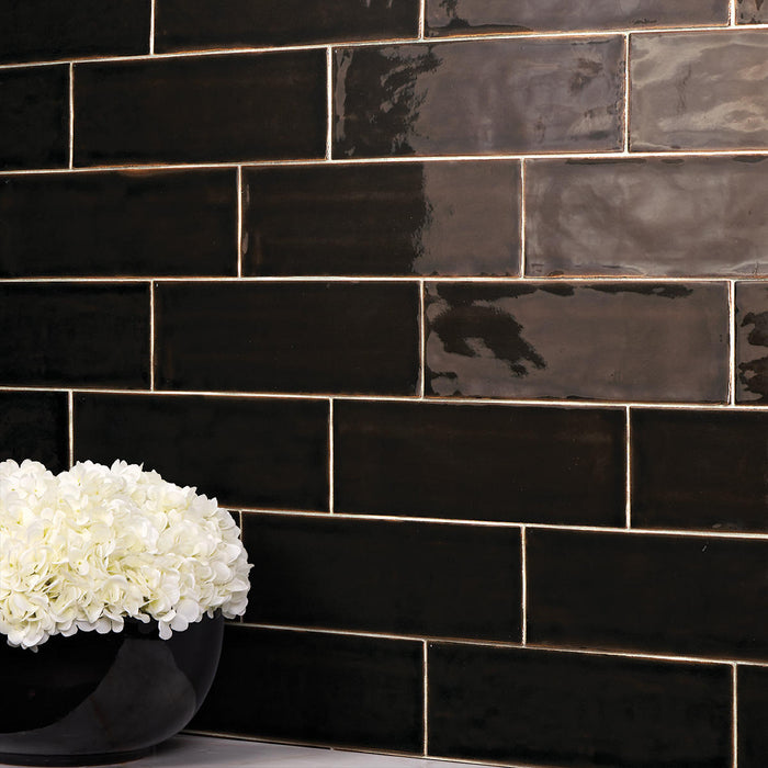 Daltile - Nu Bare - 4 in. x 12 in. - Glossy Ceramic Wall Tile - Ebony Installed