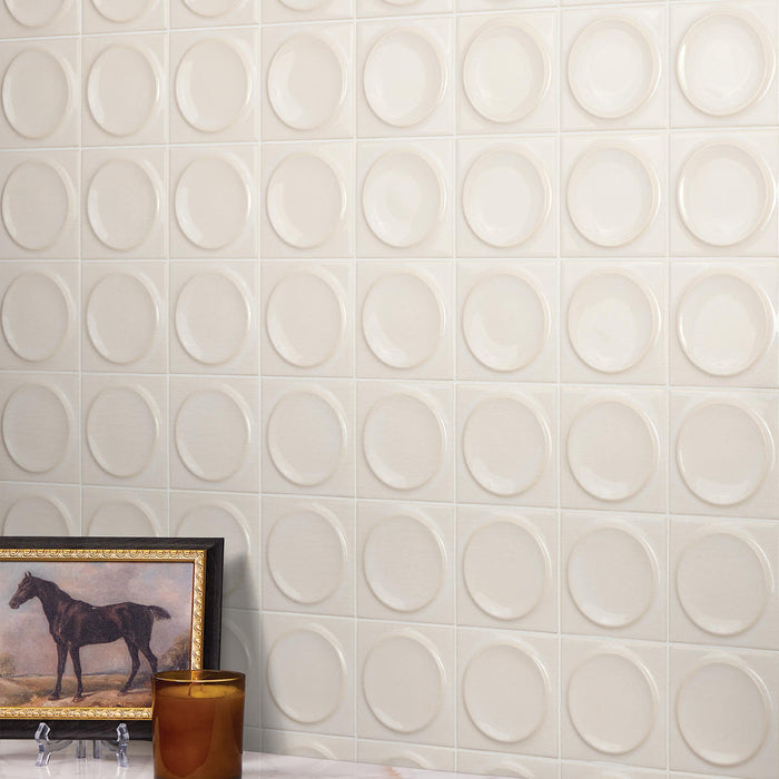 Daltile - Nu Bare - 4 in. x 4 in. Circle - Glossy Ceramic Wall Tile - Bone Installed