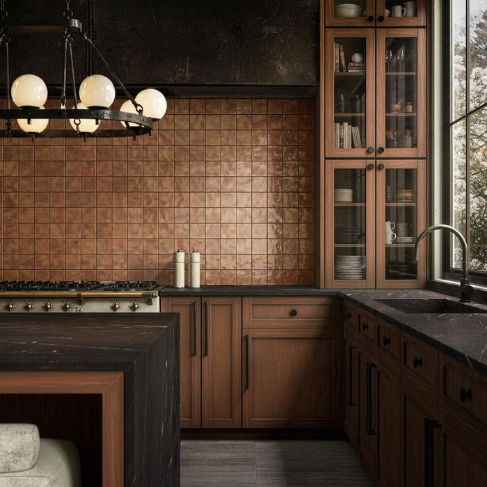 Daltile - Nu Bare - 4 in. x 4 in. - Glossy Ceramic Wall Tile - Cocoa Kitchen Install