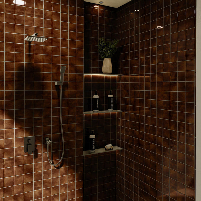 Daltile - Nu Bare - 4 in. x 4 in. - Glossy Ceramic Wall Tile - Cocoa Shower Install