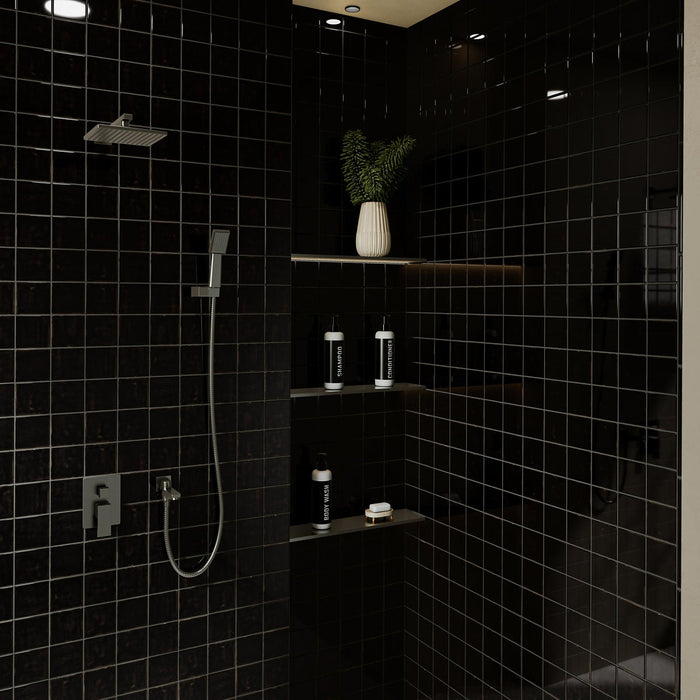 Daltile - Nu Bare - 4 in. x 4 in. - Glossy Ceramic Wall Tile - Ebony Shower Install