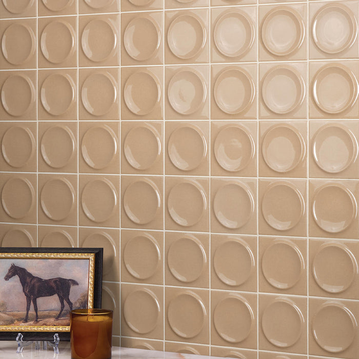 Daltile - Nu Bare - 4 in. x 4 in. Circle - Glossy Ceramic Wall Tile - Caramel Installed