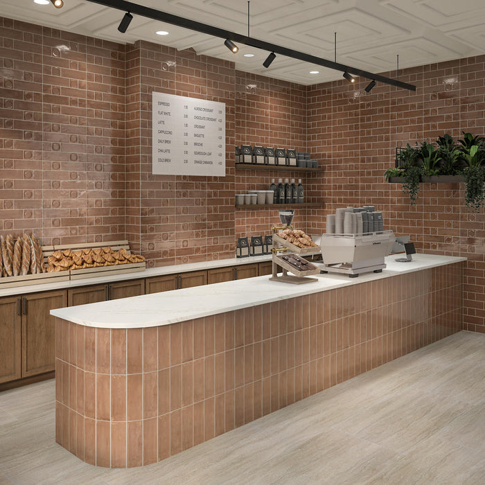 Daltile - Nu Bare - 4 in. x 4 in. Circle - Glossy Ceramic Wall Tile - Cocoa Room Scene