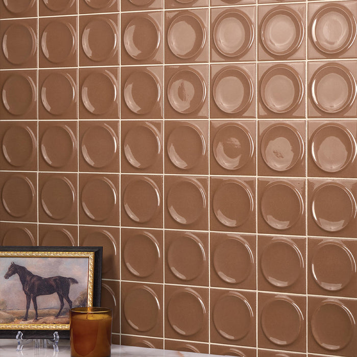 Daltile - Nu Bare - 4 in. x 4 in. Circle - Glossy Ceramic Wall Tile - Cocoa Wall Install