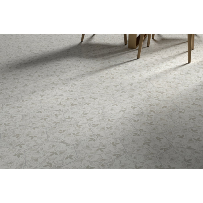 Emser Tile - Bauhaus - 9 in. x 11 in. Hex Porcelain Tile - Floral Installed