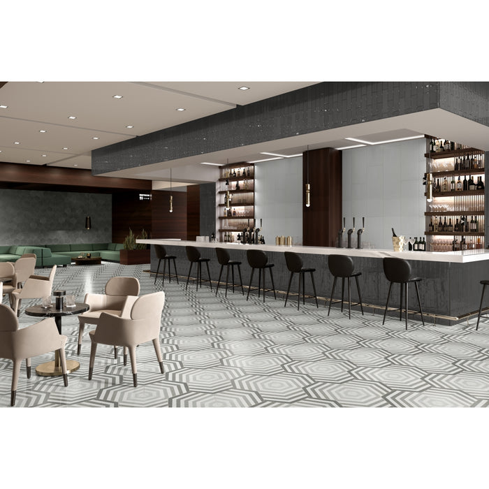 Emser Tile - Bauhaus - 9 in. x 11 in. Hex Porcelain Tile - Gray Room Scene