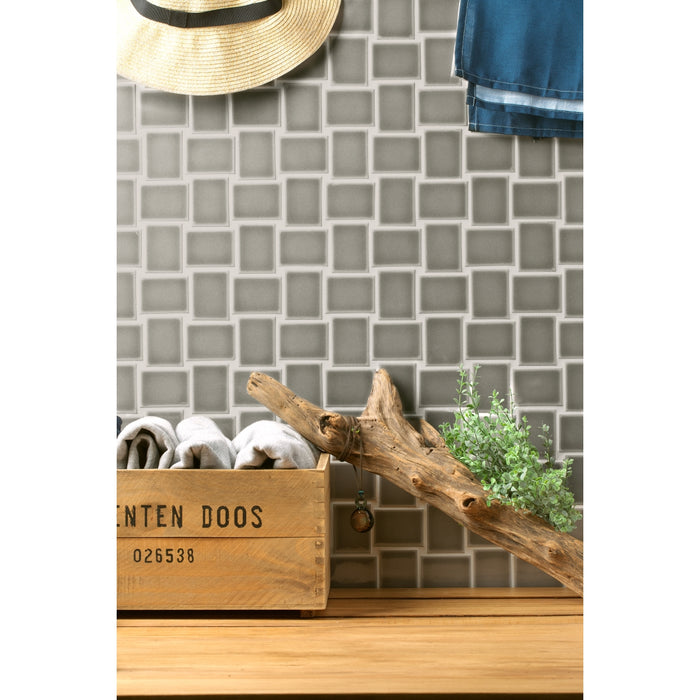 Emser Tile - Hanami - 9 in. x 13 in. Porcelain Mosaic Tile - Gray Installed