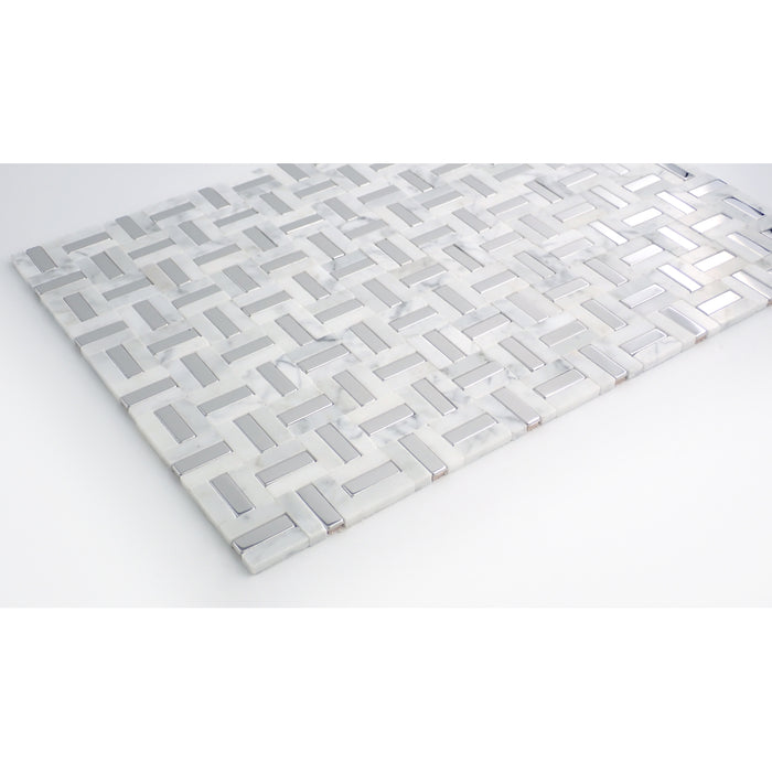 Emser Tile - Link - Marble Mosaic - White and Silver Close View 2