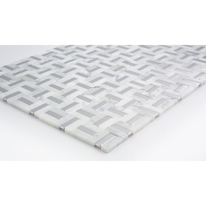 Emser Tile - Link - Marble Mosaic - White and Silver Close View
