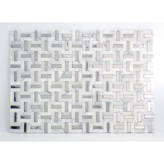 Emser Tile - Link - Marble Mosaic - White and Silver Installed