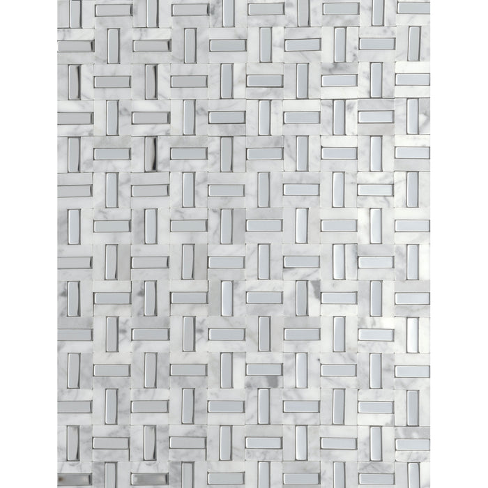 Emser Tile - Link - Marble Mosaic - White and Silver