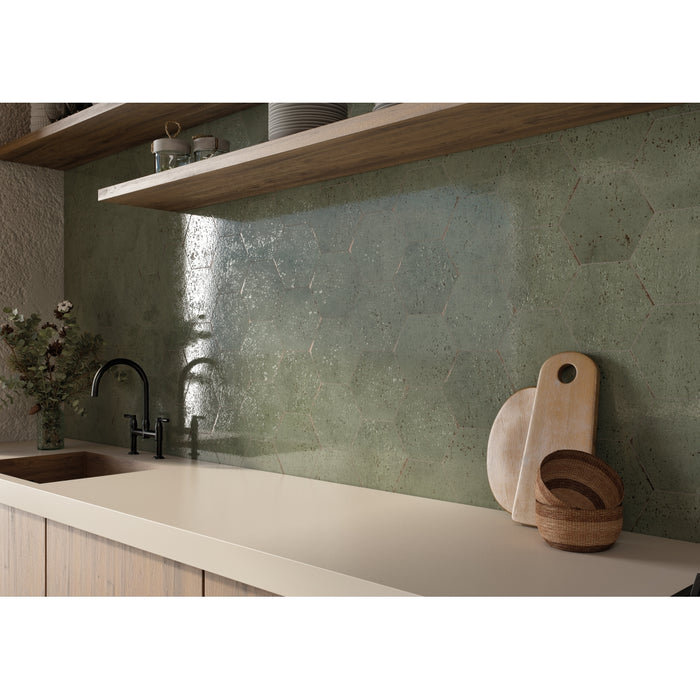 Emser Tile - Metamor - 8 in. x 9 in. Porcelain Hexagon Wall Tile - Tikal Installed
