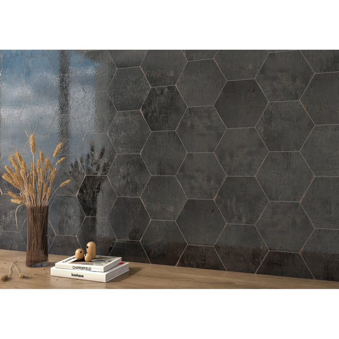 Emser Tile - Metamor - 8 in. x 9 in. Porcelain Hexagon Wall Tile - Zama Installed