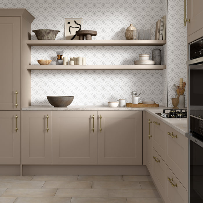 Emser Tile - Mythos™ - 11 in. x 12 in. Ceramic Arabesque Mosaic Wall Tile - White Room Scene