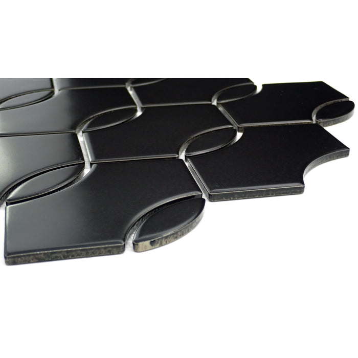 Emser Tile - Mythos™ - 12 in. x 12 in. Ceramic Wave Mosaic Wall Tile - Black Close View 2