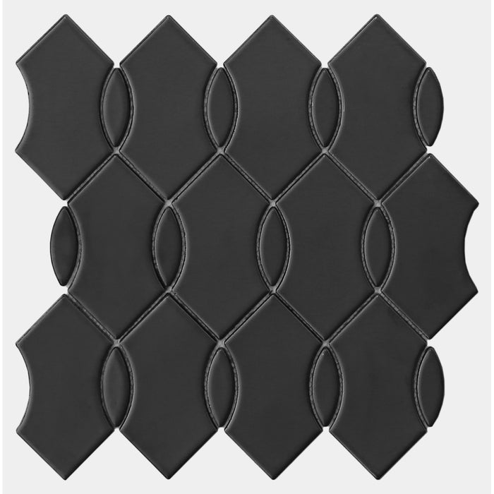 Emser Tile - Mythos™ - 12 in. x 12 in. Ceramic Wave Mosaic Wall Tile - Black