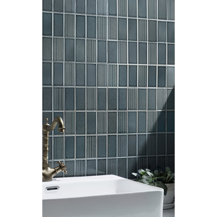 Emser Tile - Nagara - 11 in. x 11 in. Ceramic Mosaic Wall Tile - Navy Installed