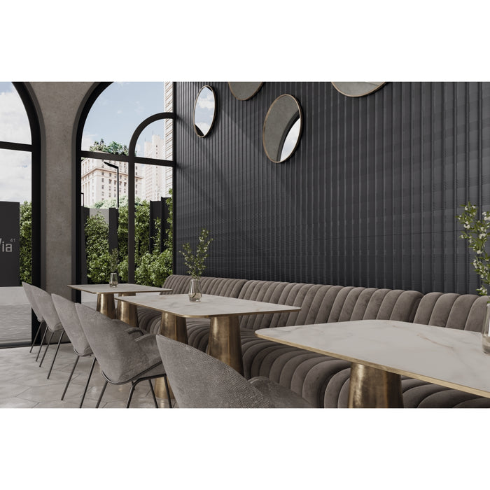 Emser Tile - Navali™ - 16 in. x 47 in. Porcelain Wall Tile - Black Installed