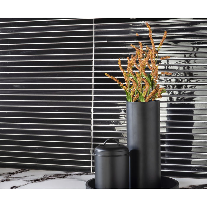 Emser Tile - Paralline™ - Ceramic Wall Mosaic - Black Installed