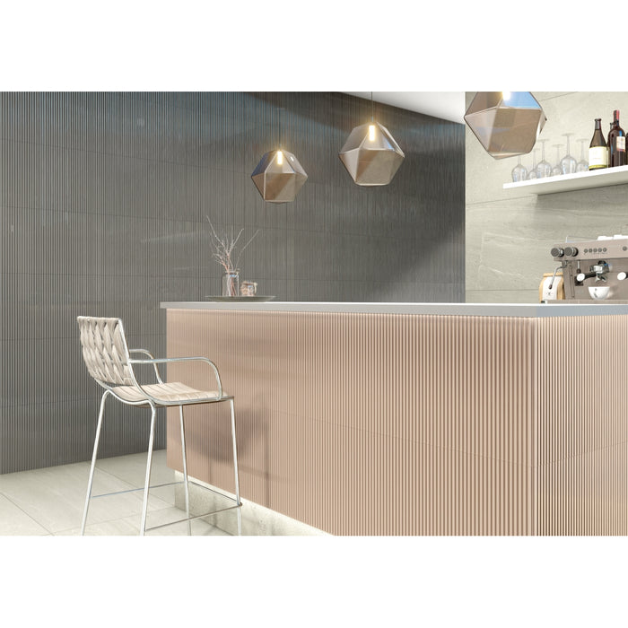 Emser Tile - Piccolo - 4" x 15" Glossy Porcelain Tile - Cream Installed