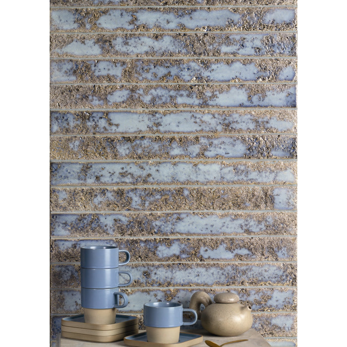 Emser Tile - Rumble - 2" x 20" Glossy Ceramic Tile - Aqua Installed