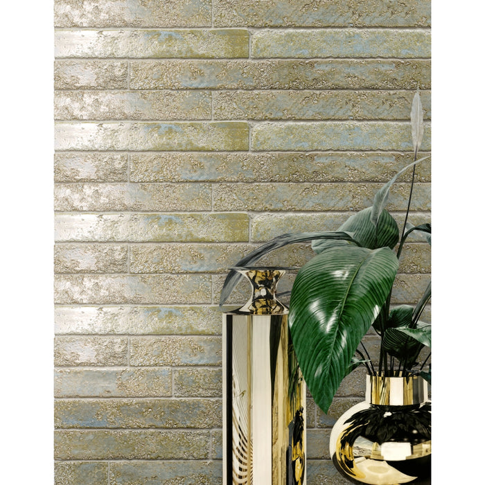 Emser Tile - Rumble - 2" x 20" Glossy Ceramic Tile - Jade Installed