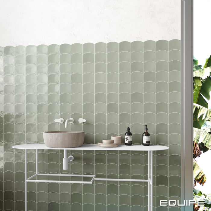 Equipe - Wave Collection - 5 in. x 5 in. Ceramic Wall Tile - Moody Blue Installed 2