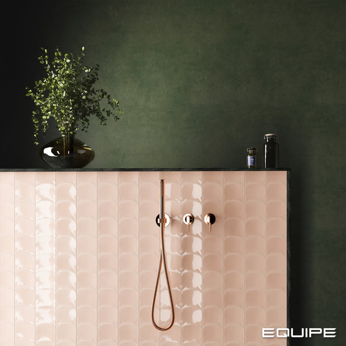 Equipe - Wave Collection - 5 in. x 5 in. Ceramic Wall Tile - Primrose Pink Installed
