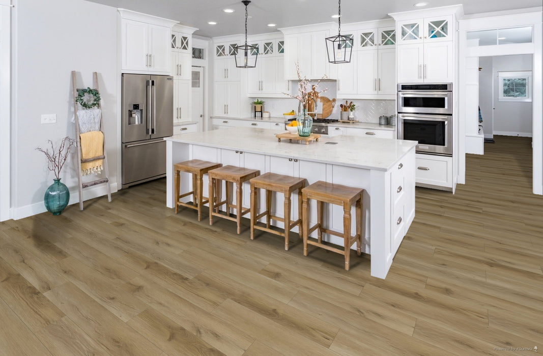 FirmFit - Downtown Deluxe Collection - 7.56 in. x 48.62 in. Luxury Vinyl Plank - Tiki Room scene