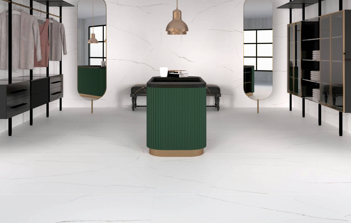 General Ceramic - Marmo Series 12 in. x 24 in. Matte Porcelain Tile - Marmo White Installed