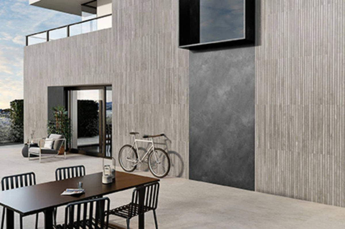 General Ceramic - Ribbon Artwood Porcelain Tile - Grey wall installation