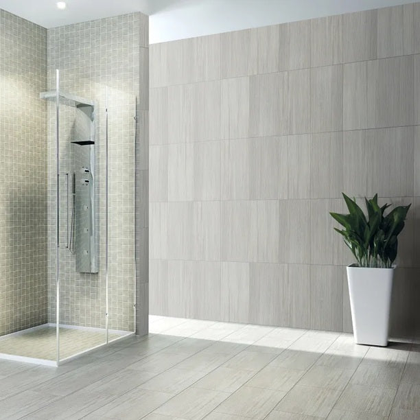 Arizona Tile - Shen Series - 12" x 24" Wood Look Porcelain Tile - Graylake wall and floor installation