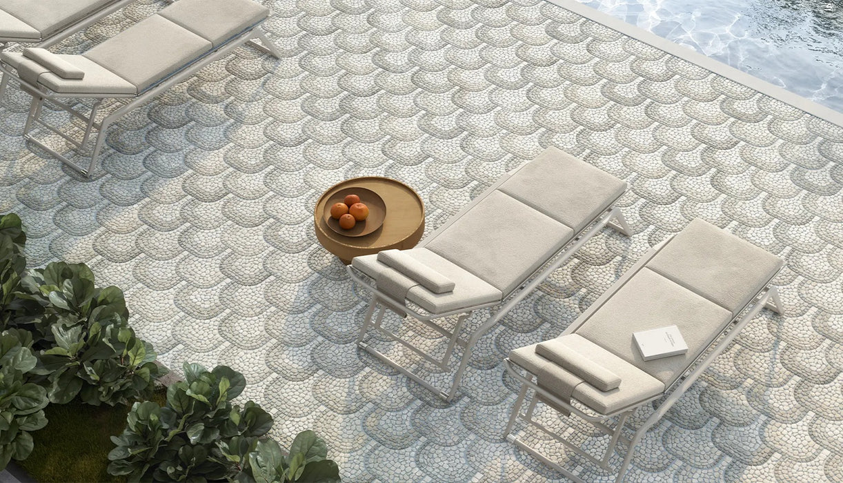 Anatolia - Cabana 8 in. x 15 in. Tumbled Stone Pebble Mosaic - Flow - Horizon floor installation