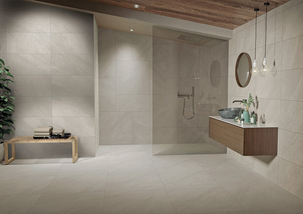 Tamiami - Hurricane 32" x 32" Rectified Porcelain Tile - Sand floor and wall installation