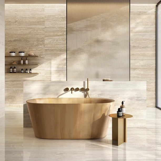 Arizona Tile - Invictus Vein Cut Series - 24&quot; x 48&quot; Polished Porcelain Tile - Ivory wall and floor installation